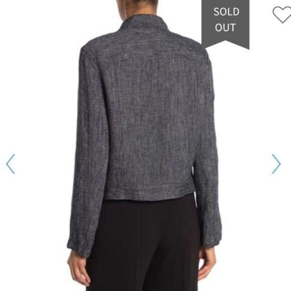 Theory Trucker Jacket Herring Melange Front Buttons Navy Blue Size Large Women's - Picture 2 of 12